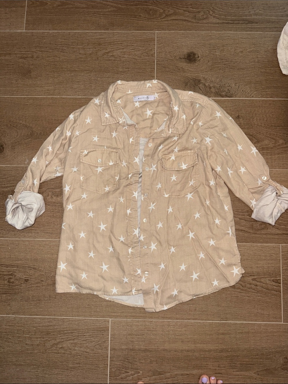 Billy T Star-Print Beige Button-Up Shirt